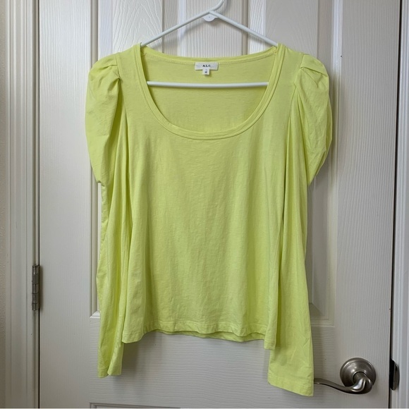 A.L.C. Women Scoop neck puff sleeve tee in neon bright yellow green XS - Picture 1 of 6